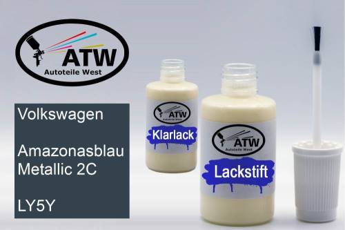 Volkswagen, Amazonasblau Metallic 2C, LY5Y: 20ml Lackstift + 20ml Klarlack - Set, von ATW Autoteile West.